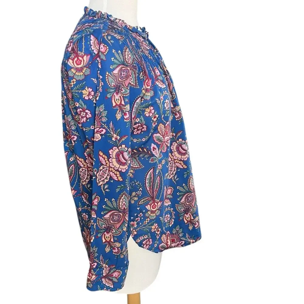 J. Crew Liberty Popover Blouse Top Floral Ruffle Preppy Boho Cotton Casual 2